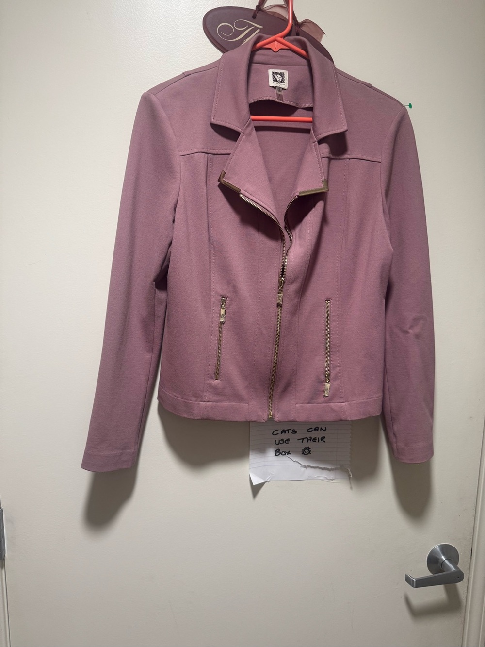 Anne Klein Dusty Mauve Zip-Front Moto Jacket